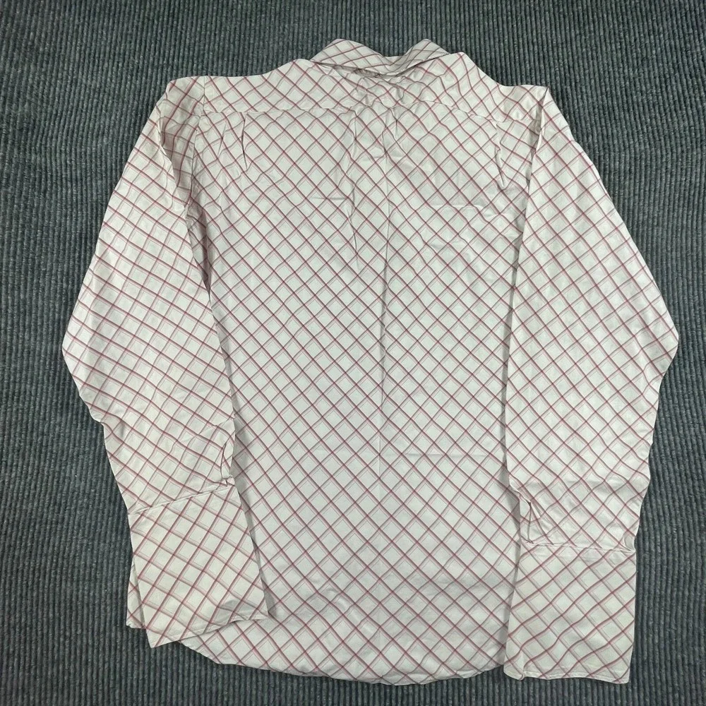 Banana Republic Shirt Mens L 16 White‎ Button Cotton Plaid Wedding French Cuffs